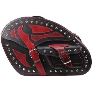 Alforjas de cuero para moto con remaches RSA S261B negro-rojo