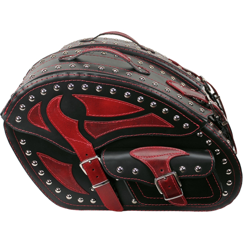 Alforjas de cuero para moto con remaches RSA S261B negro-rojo