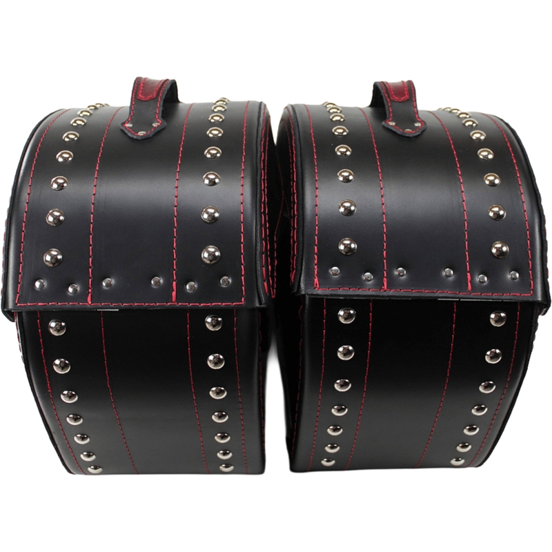 Alforjas de cuero para moto con remaches RSA S261B negro-rojo