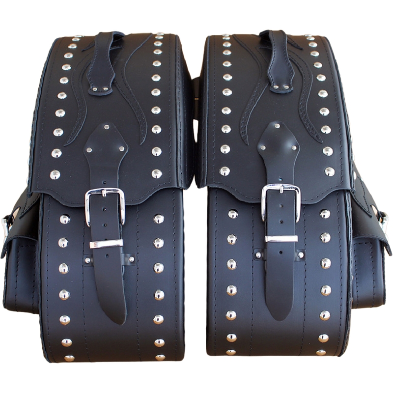 Alforjas de cuero para moto con remaches RSA S266B negro