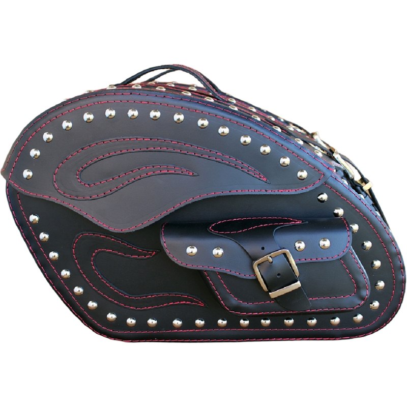 Alforjas de cuero para moto con remaches RSA S266B negro-rojo