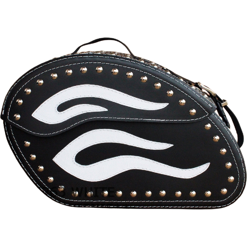 Alforjas de cuero para moto con remaches RSA S263B negro-blanco