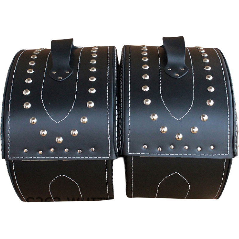 Alforjas de cuero para moto con remaches RSA S263B negro-blanco