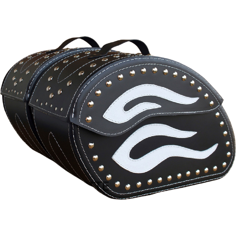 Alforjas de cuero para moto con remaches RSA S263B negro-blanco