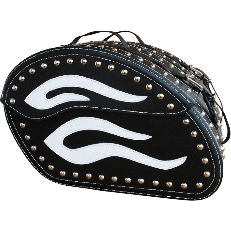 Alforjas de cuero para moto con remaches RSA S263B negro-blanco