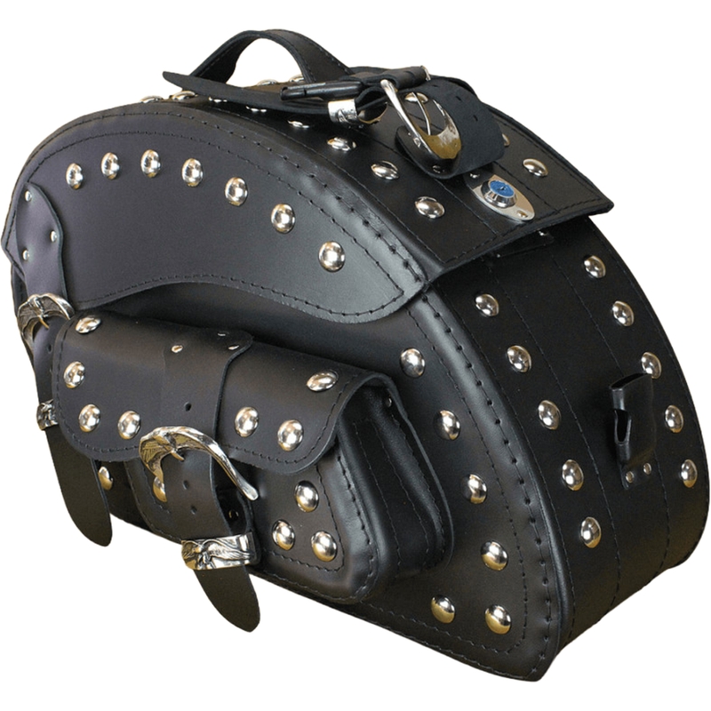 Alforjas de cuero para moto con remaches RSA S162B negro