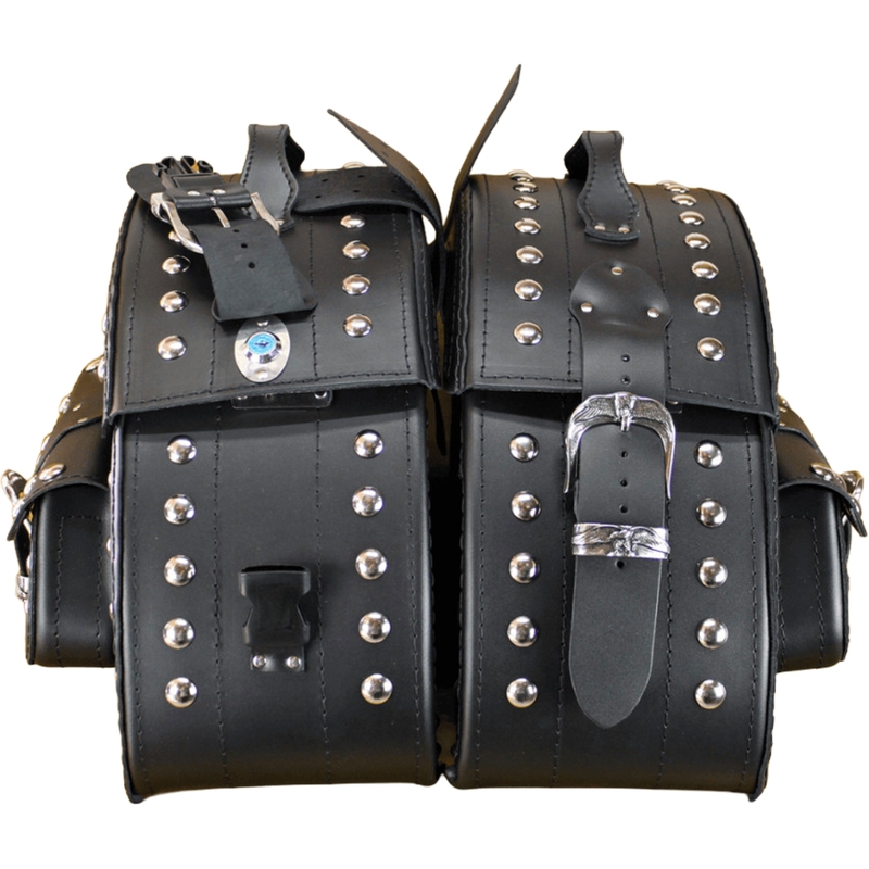 Alforjas de cuero para moto con remaches RSA S162B negro