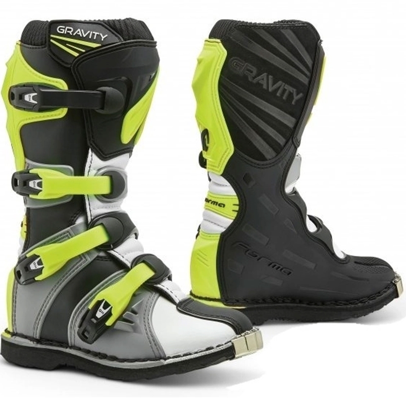 Botas de moto para niño Forma Gravity gris-blanco-amarillo fluo