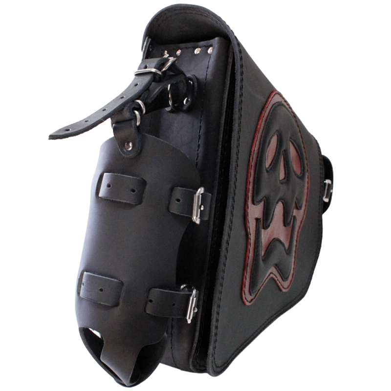 Bolsa de cuero para moto RSA S493 Skull HD Softail negro-rojo