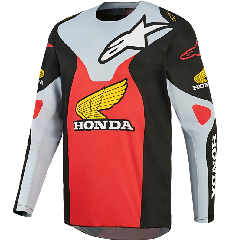 Camiseta de motocross Alpinestars Racer Veil Honda en negro, gris, rojo y amarillo