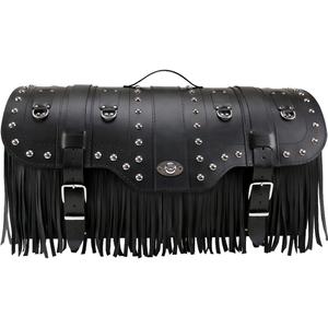 Funda de piel para moto con cerradura, remaches y flecos RSA K160 negra