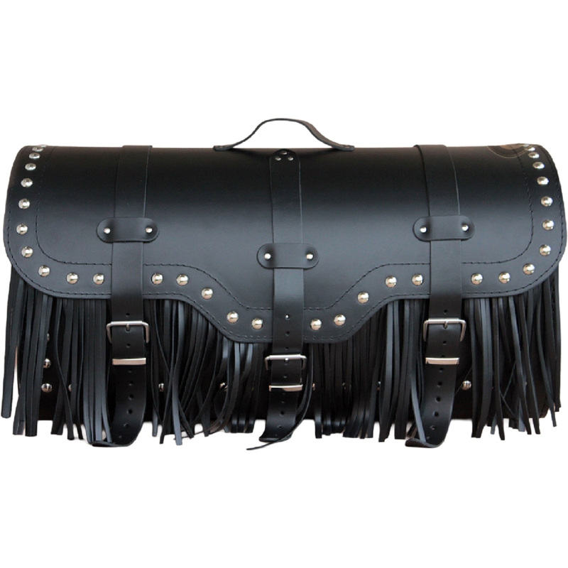 Funda de piel para moto con cerradura, remaches y flecos RSA K165 negra