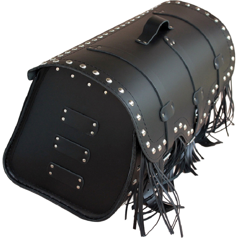 Funda de piel para moto con cerradura, remaches y flecos RSA K165 negra