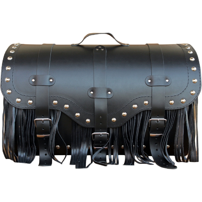 Funda de piel para moto con cerradura, remaches y flecos RSA K155 negra
