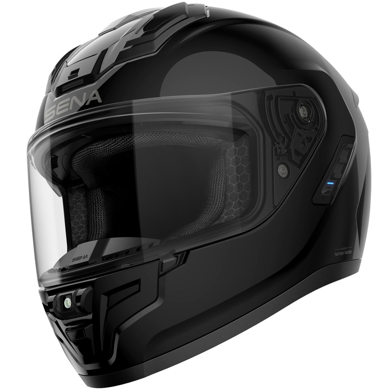 Casco integral para motocicleta SENA Phantom con auriculares de malla, negro brillante
