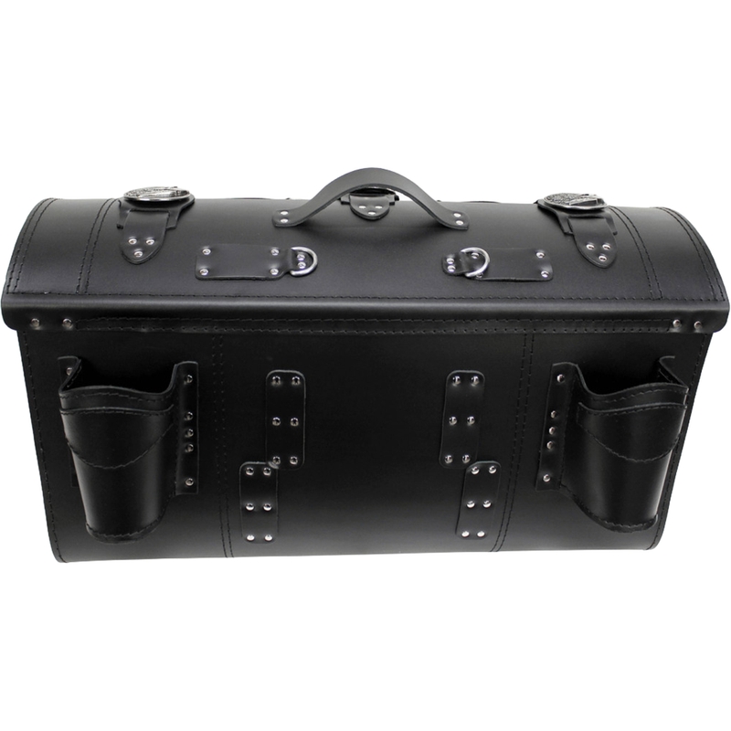 Funda de piel para moto con cerradura, remaches y flecos RSA K183 negra