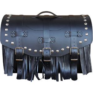 Funda de piel para moto con cerradura, remaches y flecos RSA K451 negra