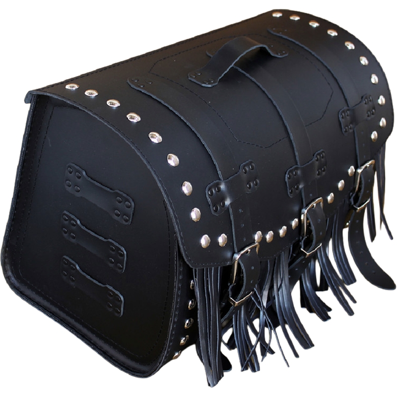 Funda de piel para moto con cerradura, remaches y flecos RSA K451 negra