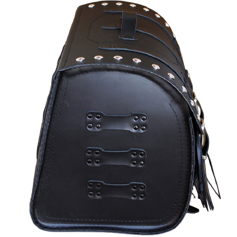 Funda de piel para moto con cerradura, remaches y flecos RSA K451 negra