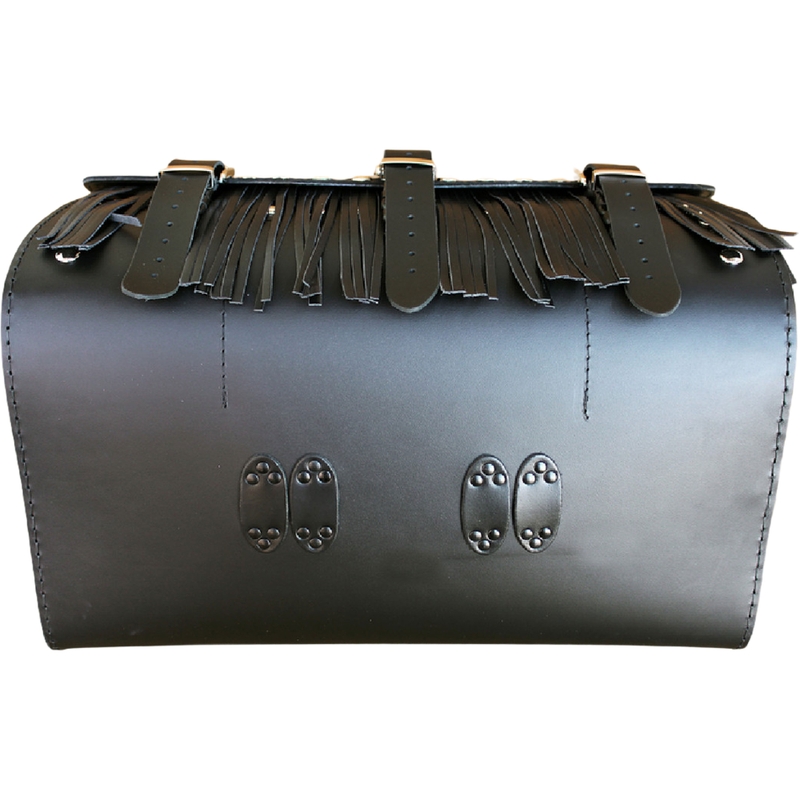Funda de piel para moto con cerradura, remaches y flecos RSA K451 negra
