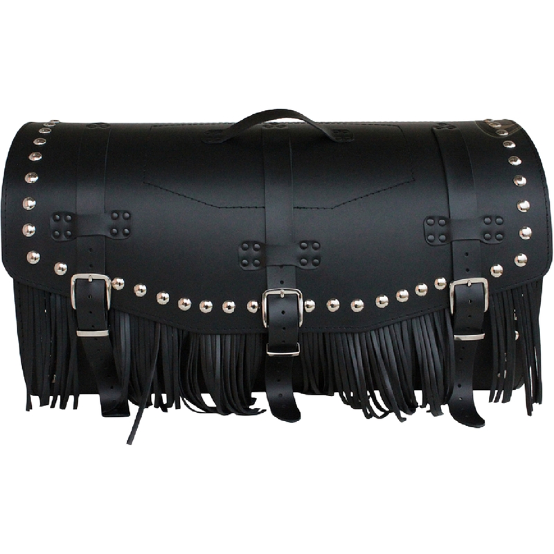 Funda de piel para moto con cerradura, remaches y flecos RSA K461 negra