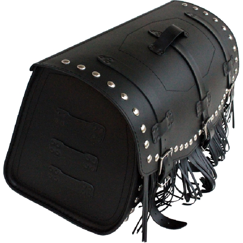 Funda de piel para moto con cerradura, remaches y flecos RSA K461 negra
