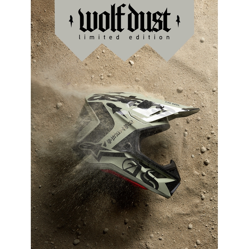 Casco de motocross Alpinestars Supertech S-M7 edición limitada Wolf Dust negro arena