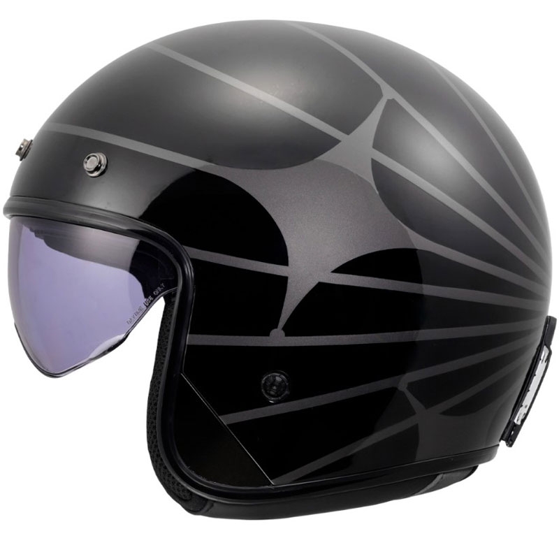 Casco de moto jet LS2 OF601 Bob II Cosmic negro-gris brillante