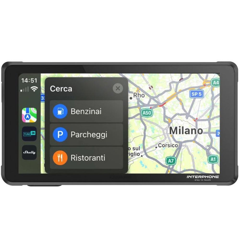 Pantalla de duplicación de teléfono para motocicleta con cristal protector Interphone RideSync negro