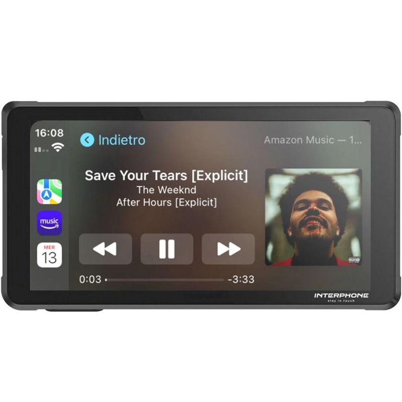 Pantalla de duplicación de teléfono para motocicleta con cristal protector Interphone RideSync negro