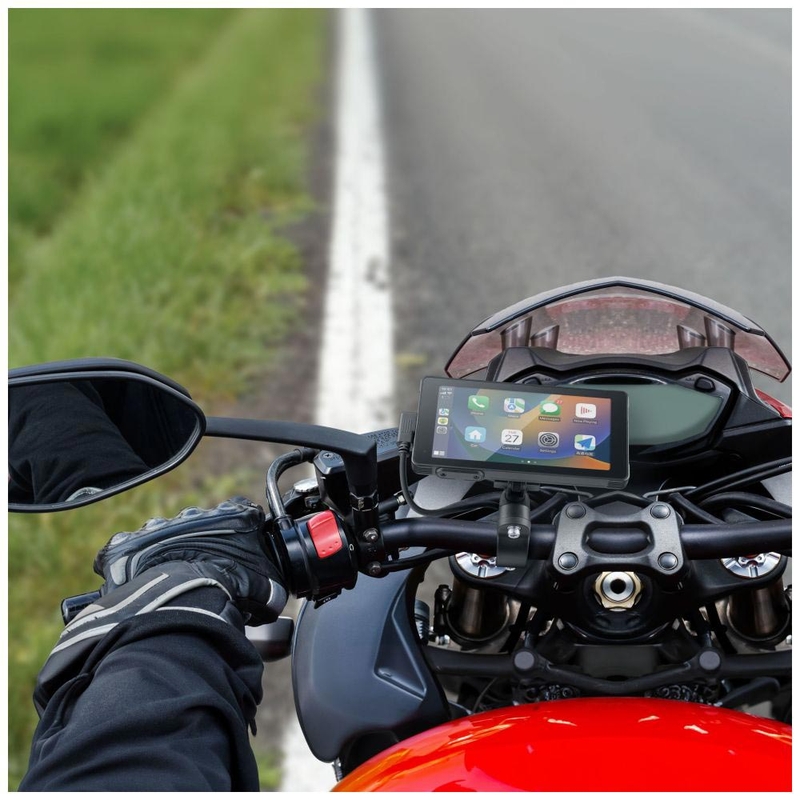 Pantalla de duplicación de teléfono para motocicleta con cristal protector Interphone RideSync negro