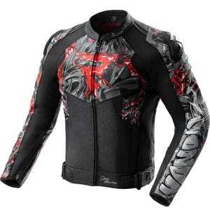 Chaqueta de moto de cuero Rebelhorn Vandal 2 Cruze en negro, gris oscuro y rojo