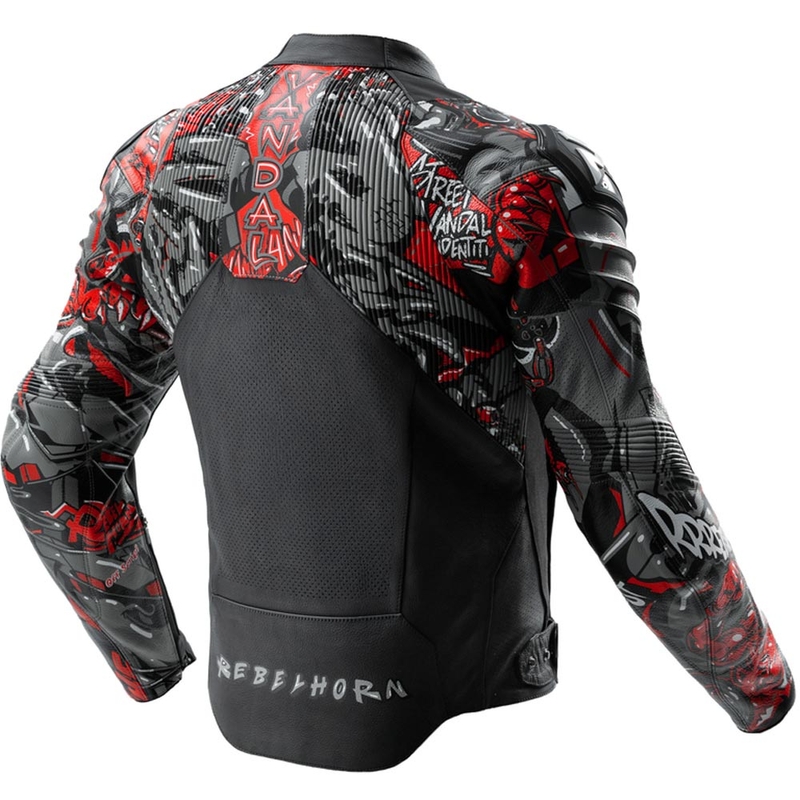 Chaqueta de moto de cuero Rebelhorn Vandal 2 Cruze en negro, gris oscuro y rojo