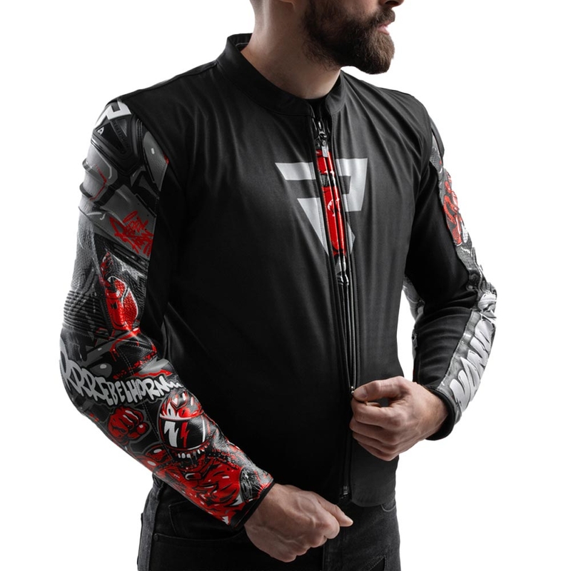 Chaqueta de moto de cuero Rebelhorn Vandal 2 Cruze en negro, gris oscuro y rojo