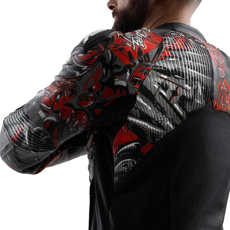 Chaqueta de moto de cuero Rebelhorn Vandal 2 Cruze en negro, gris oscuro y rojo