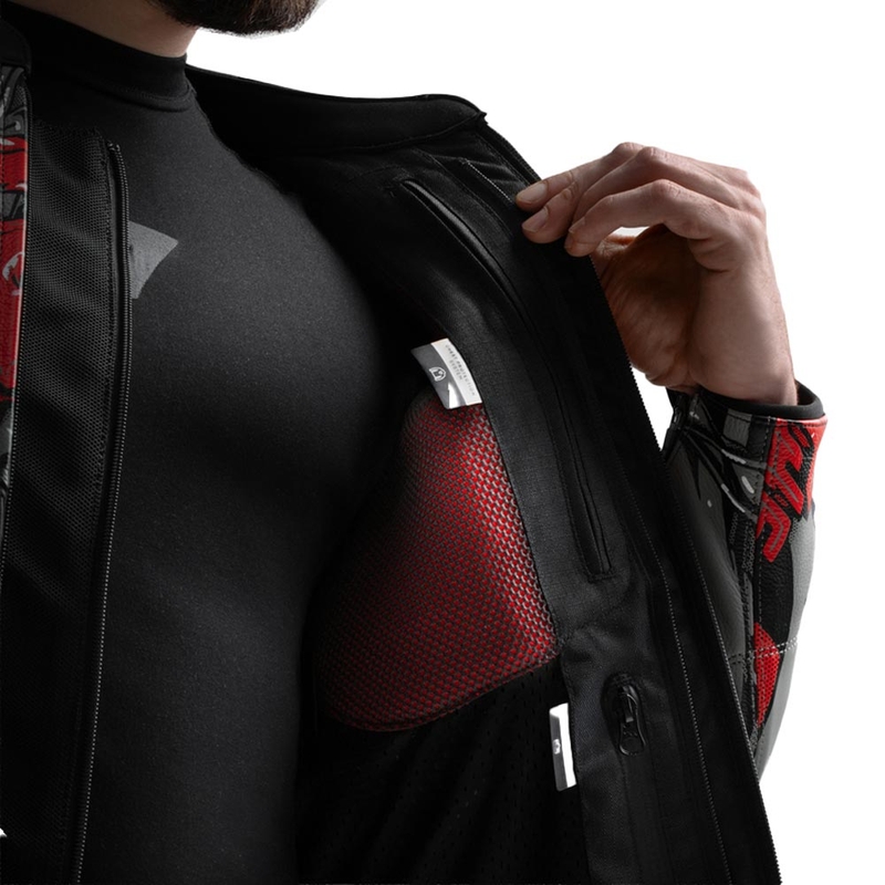 Chaqueta de moto de cuero Rebelhorn Vandal 2 Cruze en negro, gris oscuro y rojo