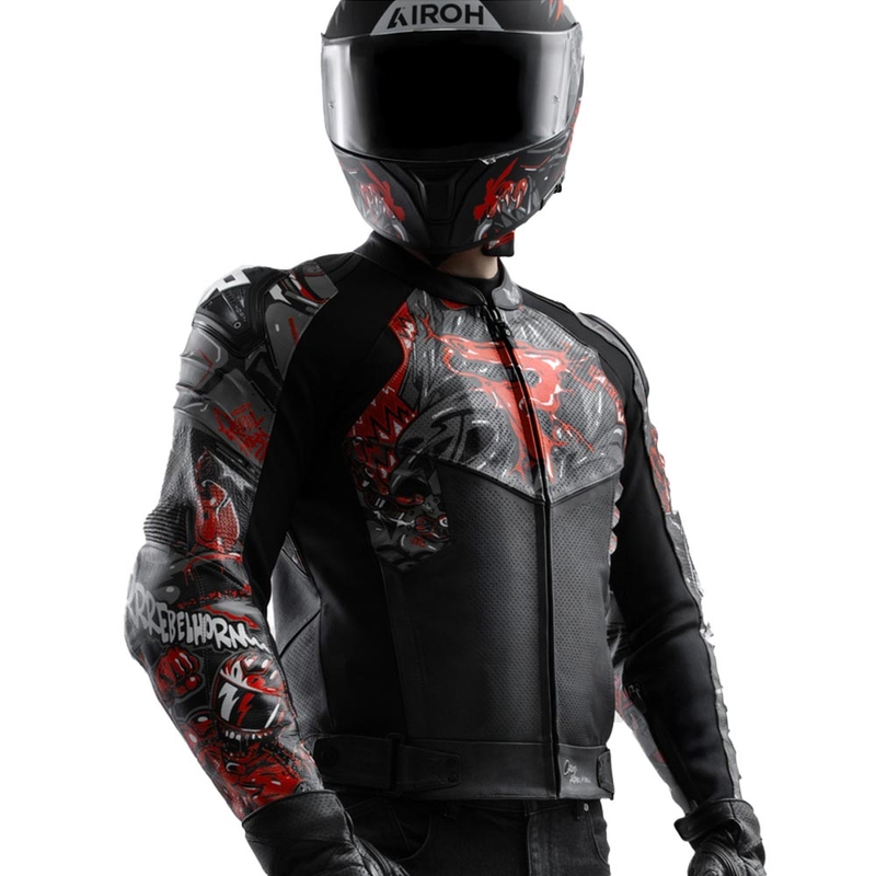 Chaqueta de moto de cuero Rebelhorn Vandal 2 Cruze en negro, gris oscuro y rojo
