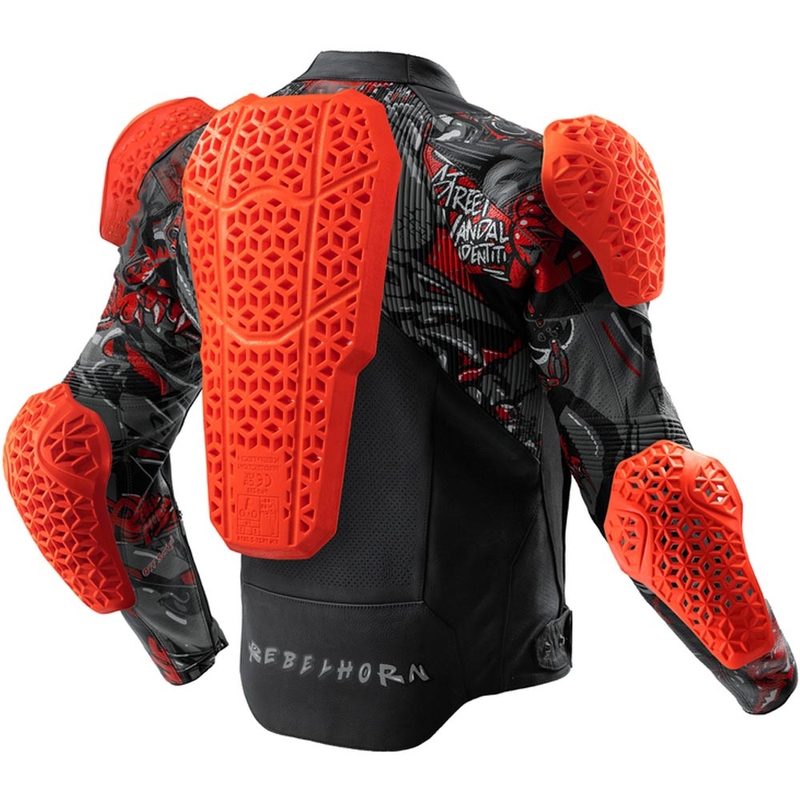 Chaqueta de moto de cuero Rebelhorn Vandal 2 Cruze en negro, gris oscuro y rojo