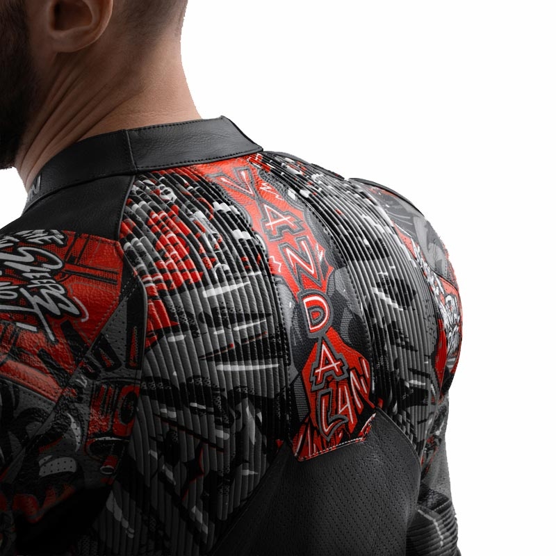 Chaqueta de moto de cuero Rebelhorn Vandal 2 Cruze en negro, gris oscuro y rojo