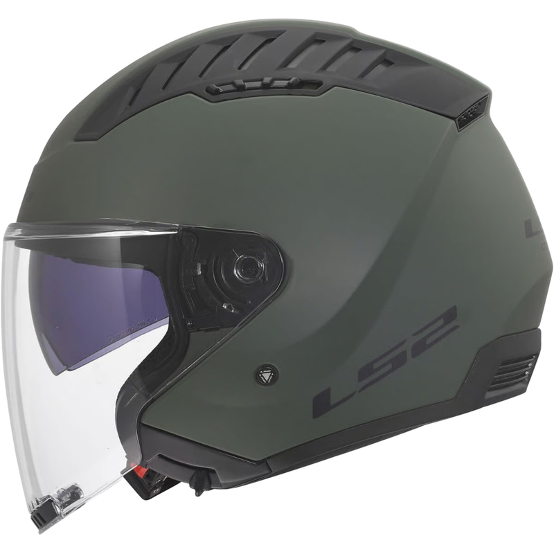 Casco de moto abierto LS2 OF600 Copter II Solid verde militar mate