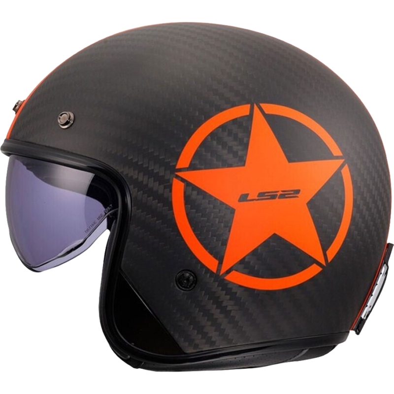 Casco de moto jet LS2 OF601 Bob II Carbon Star naranja mate