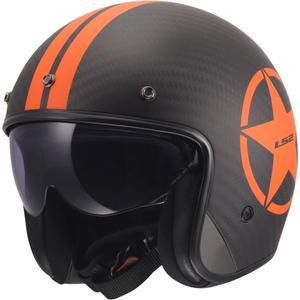 Casco de moto jet LS2 OF601 Bob II Carbon Star naranja mate