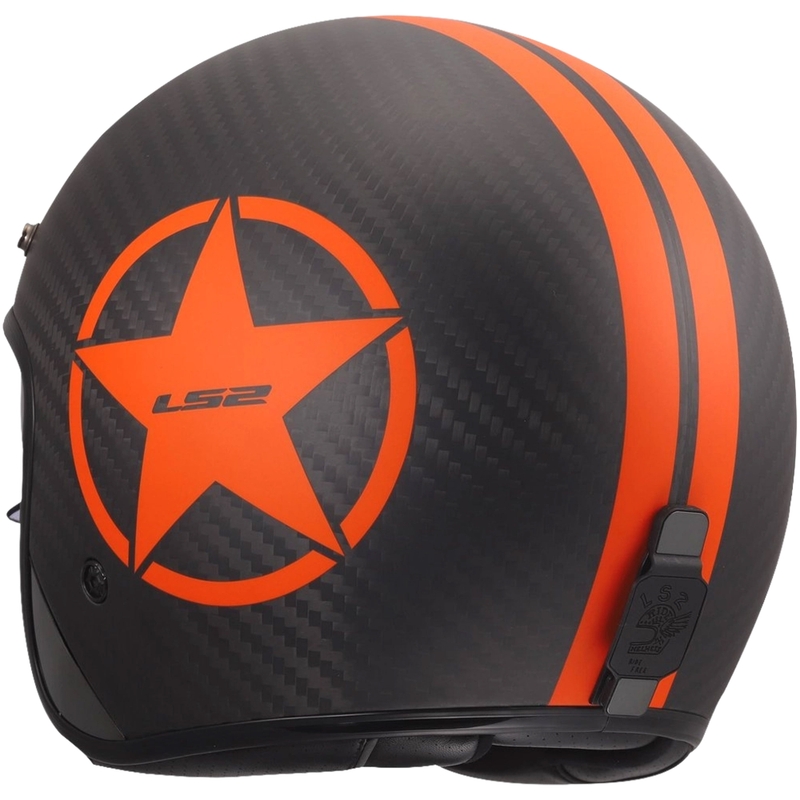 Casco de moto jet LS2 OF601 Bob II Carbon Star naranja mate