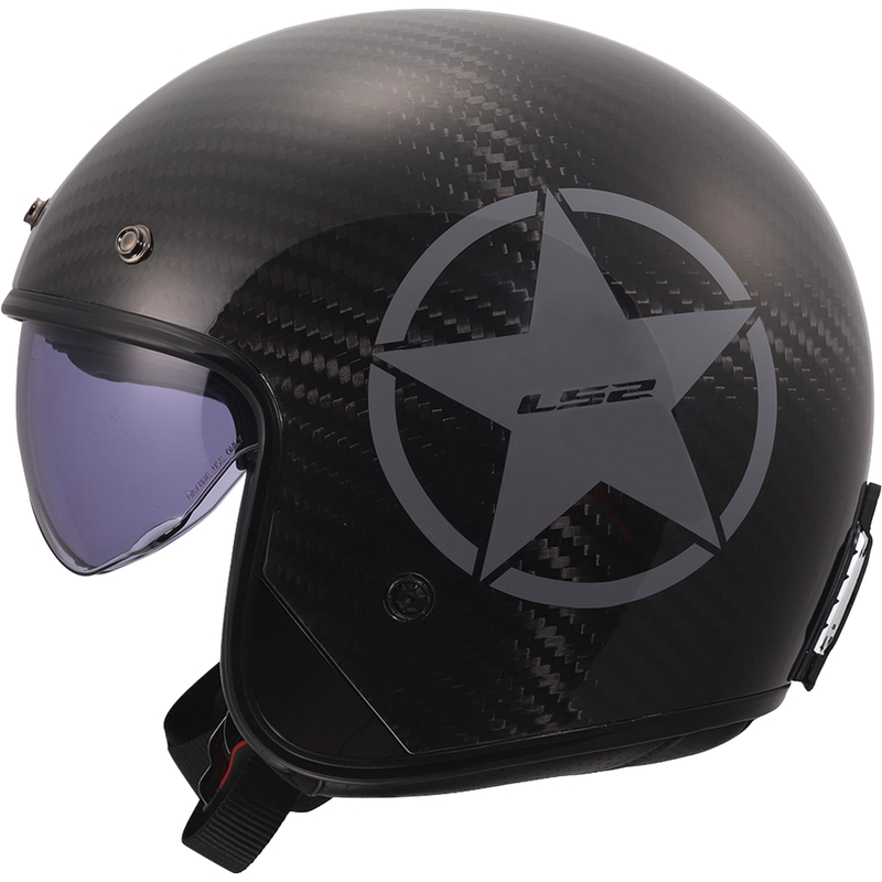 Casco de moto jet LS2 OF601 Bob II Carbon Star gris brillante