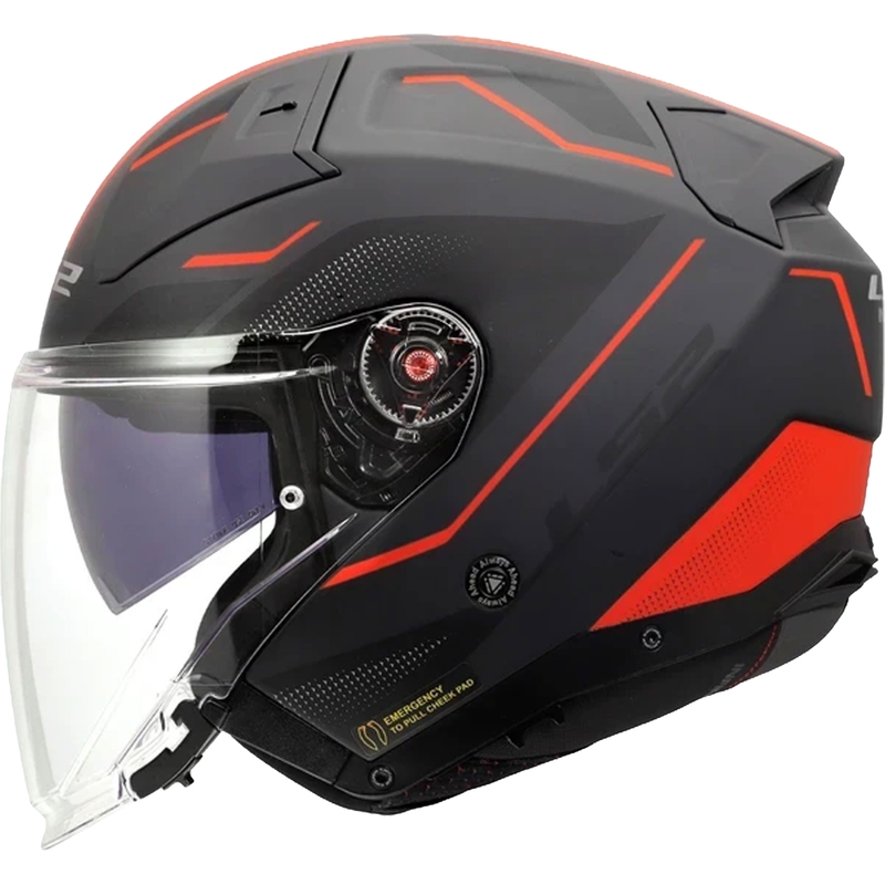 Casco de moto jet LS2 OF603 Infinity II Veyron negro mate-gris-rojo