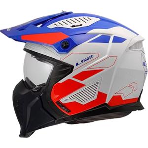 Casco de moto de trial LS2 OF606 Drifter Gas blanco-azul-rojo brillante