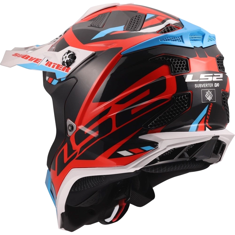 Casco de motocross LS2 MX700 Subverter Evo II Stomp blanco-azul-rojo brillante