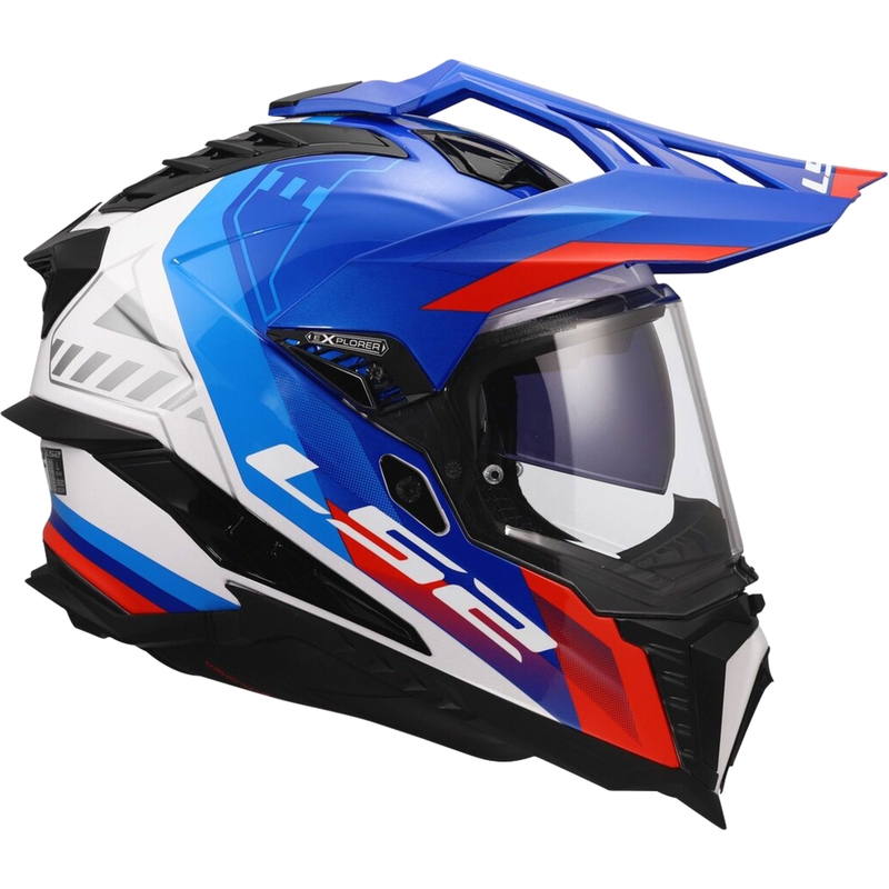 Casco de enduro LS2 MX701 Explorer Hexa blanco-azul-rojo brillante