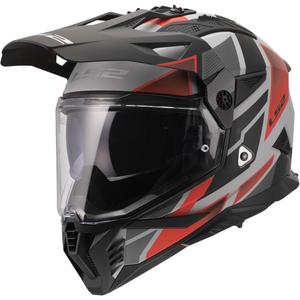 Casco de moto enduro LS2 MX702 Pioneer II Block gris-rojo mate