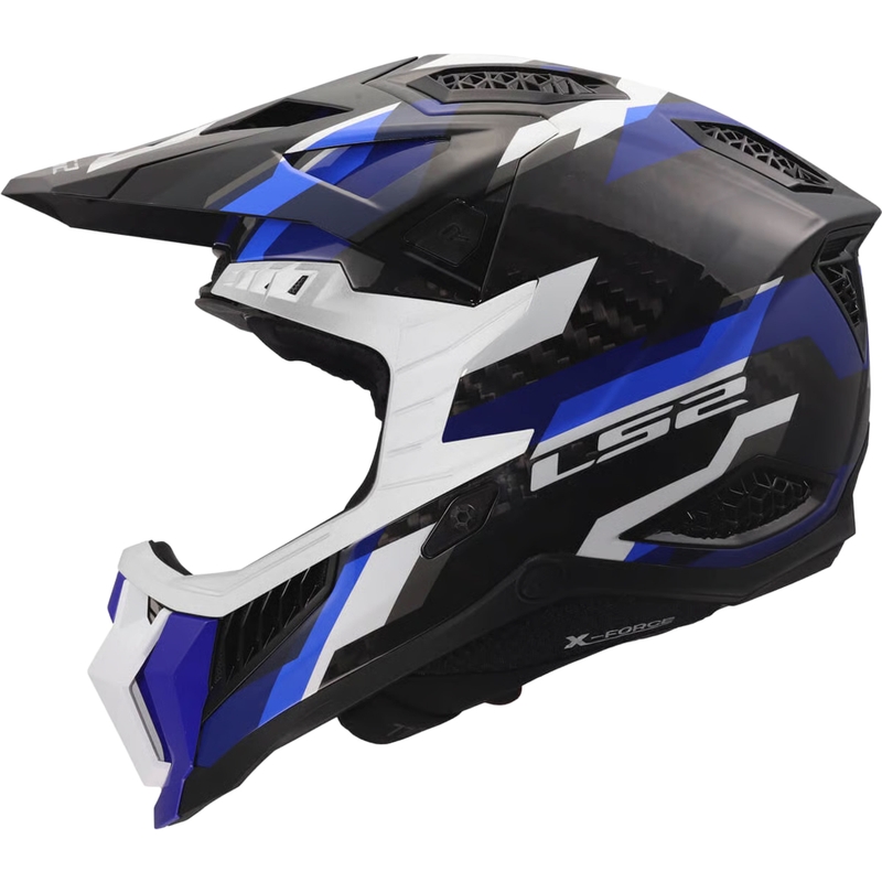 Casco de motocross LS2 MX703 X-Force Phantom azul brillante y blanco